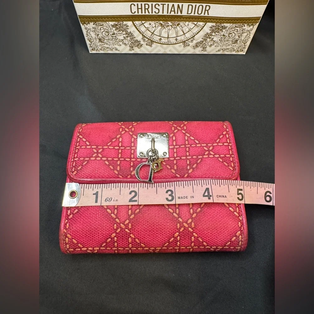 Dior Lady Charm Wallet in Pink 💗 w/ Cannage stitching & silver-tone 